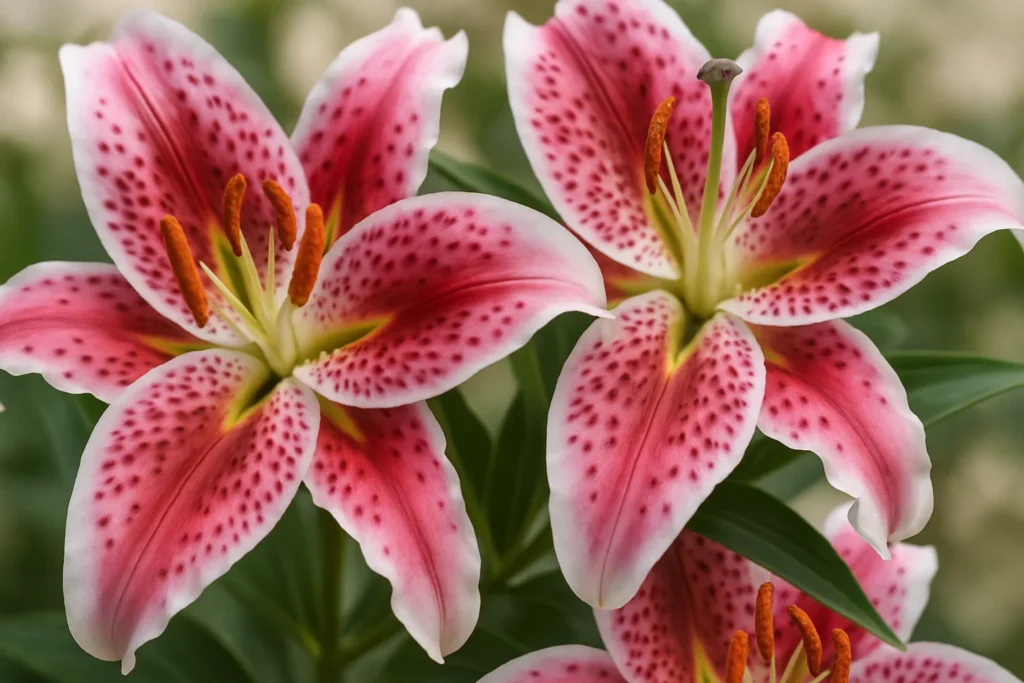 Close-up of stargazer lily petals and stamens showing their bold natural traits.