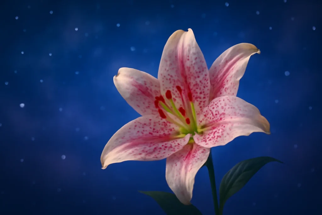 Stargazer lily with a starry night background symbolizing dream messages.