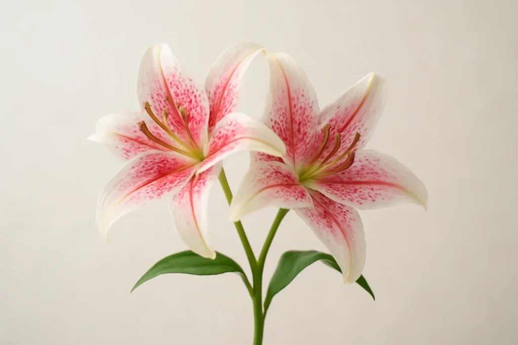 “Two stargazer lilies on one stem symbolizing harmony in relationships.”