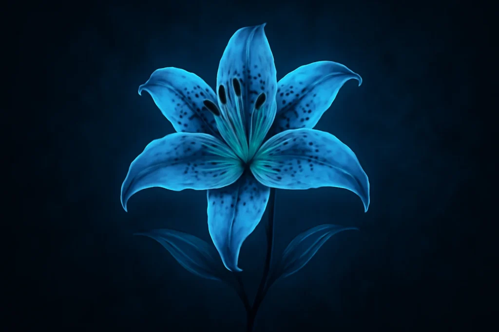 “Blue stargazer lily symbolizing rarity, wisdom, and emotional calm.”