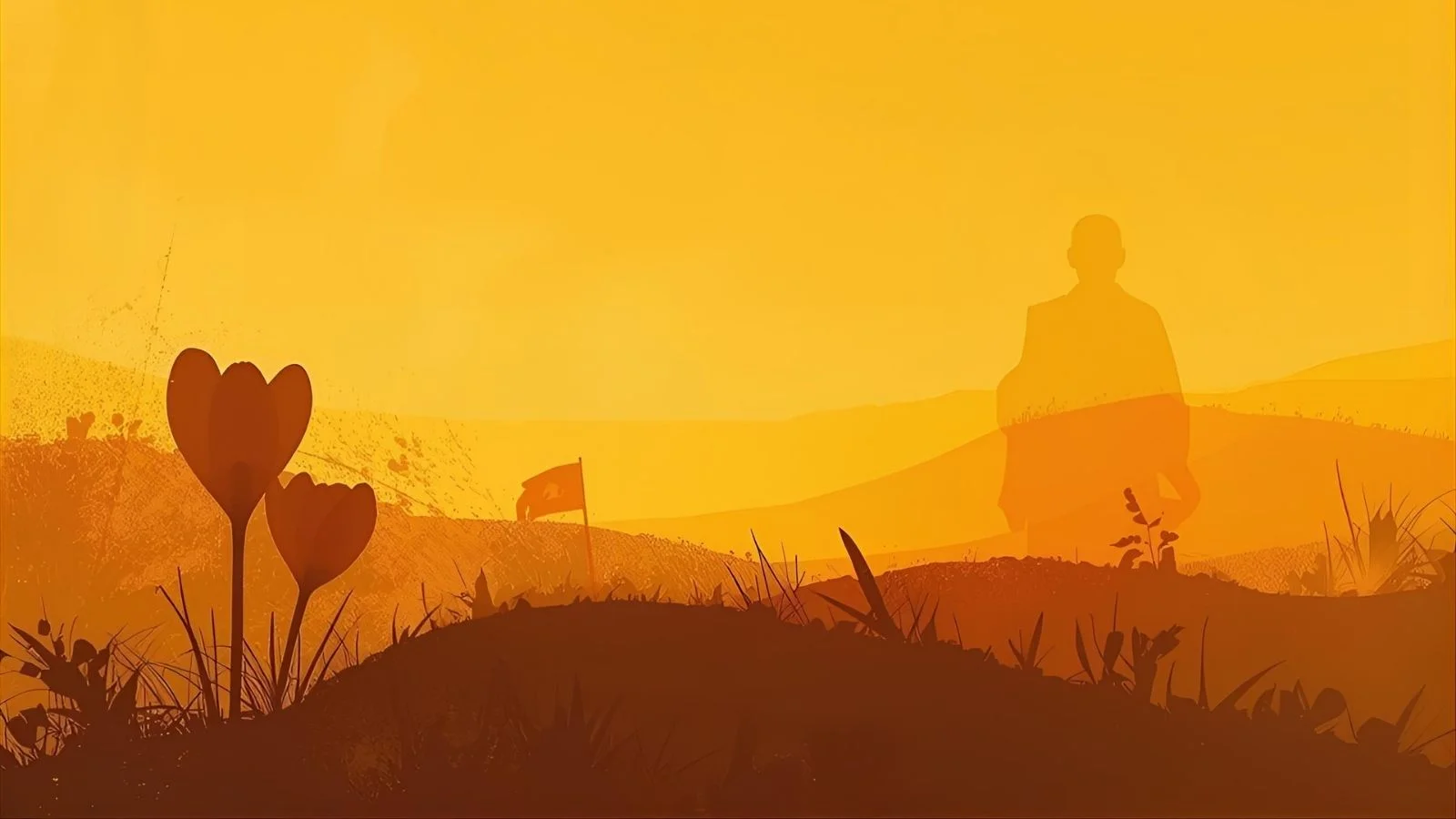 Golden saffron-colored sky and crocus flower blending spiritual, cultural, and everyday symbolism.